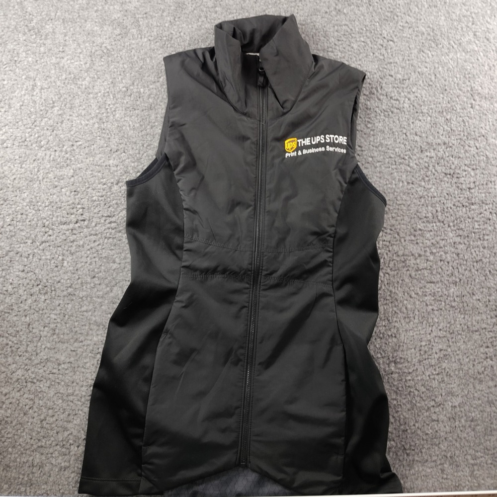 VTG UPS Soft Shell Vest Employee Uniform Womens XS Black Full Zip Workwear EUC